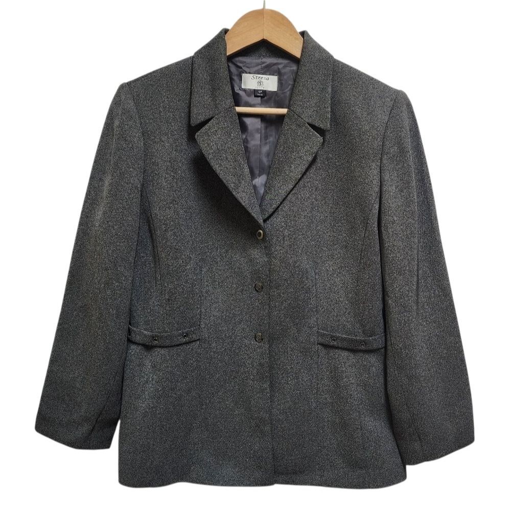 Stresa Blazer Womens 12P Petite Heather Gray Snap Front Office Business Travel
